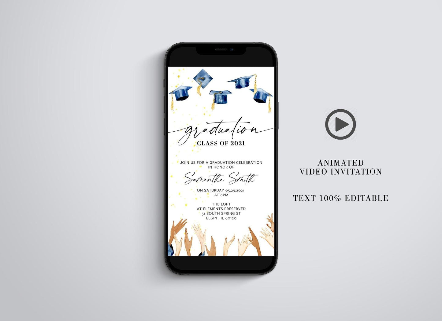 Graduation Party Video Evite, Electronic Graduation Invite, Video Invitation,Animated Invitation,College grad announcement Class of 2021 - SAVVY PAPER CO