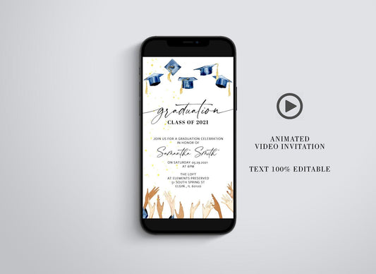 Graduation Party Video Evite, Electronic Graduation Invite, Video Invitation,Animated Invitation,College grad announcement Class of 2021 - SAVVY PAPER CO