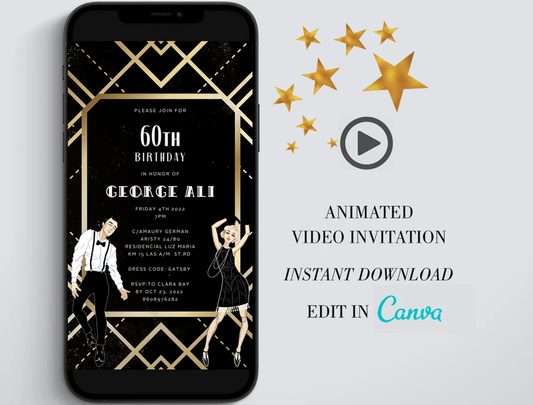 Great Gatsby Birthday Invitation, Great Gatsby invitation, Roaring Twenties Party, 1920s party invitation - SAVVY PAPER CO