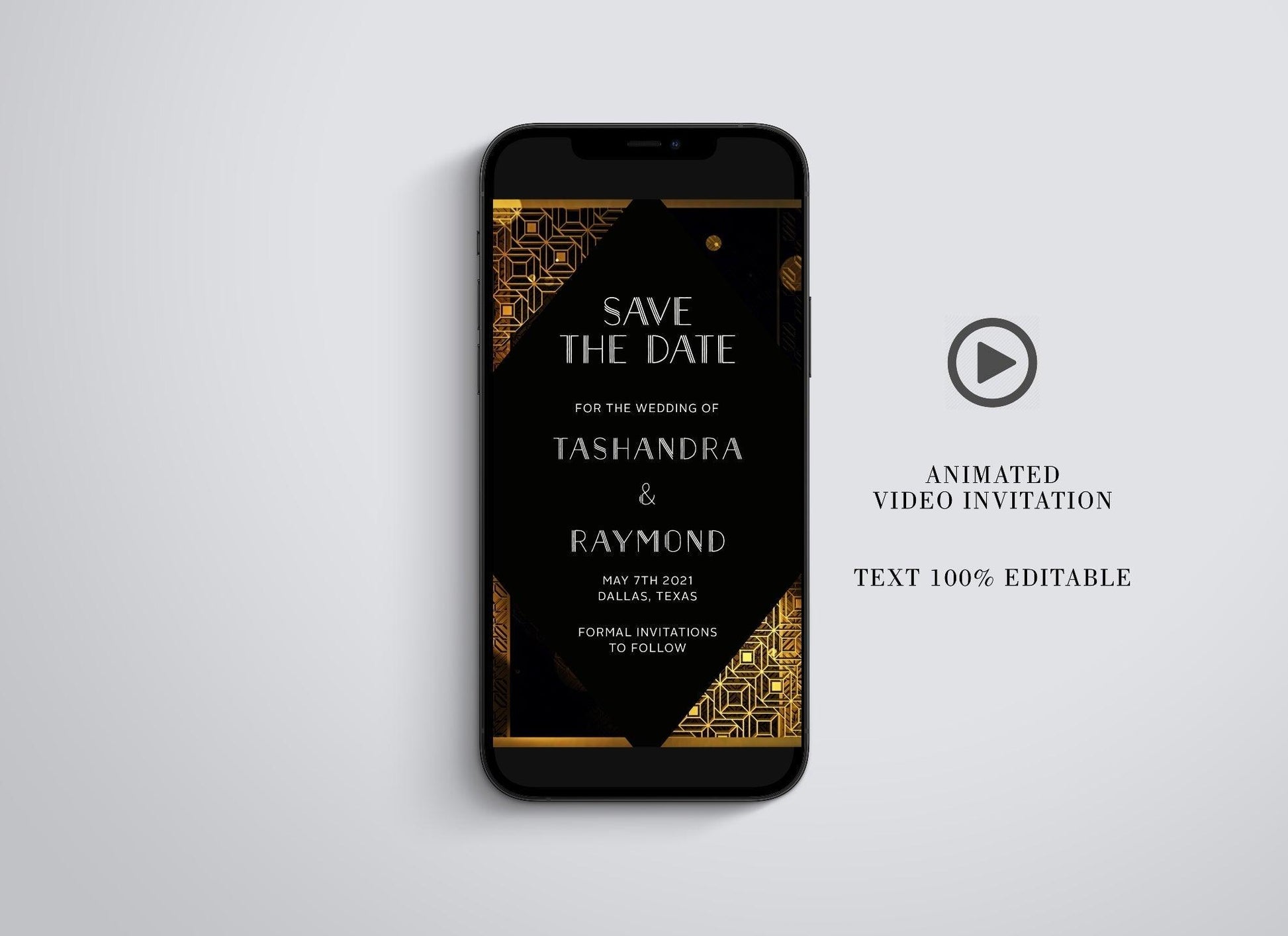 Great Gatsby Wedding Video Evite, Electronic Save The Date, Wedding Video Invitation, Art Deco Animated Invitation - SAVVY PAPER CO