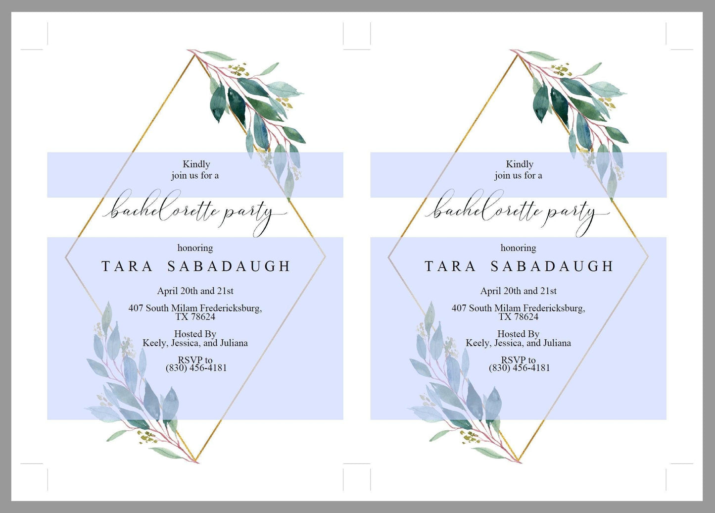 Greenery Bachelorette Party Invite, DIY Editable Instant Download Bachelorette Invites, Gold Geometric Invitation Template - TARA - SAVVY PAPER CO