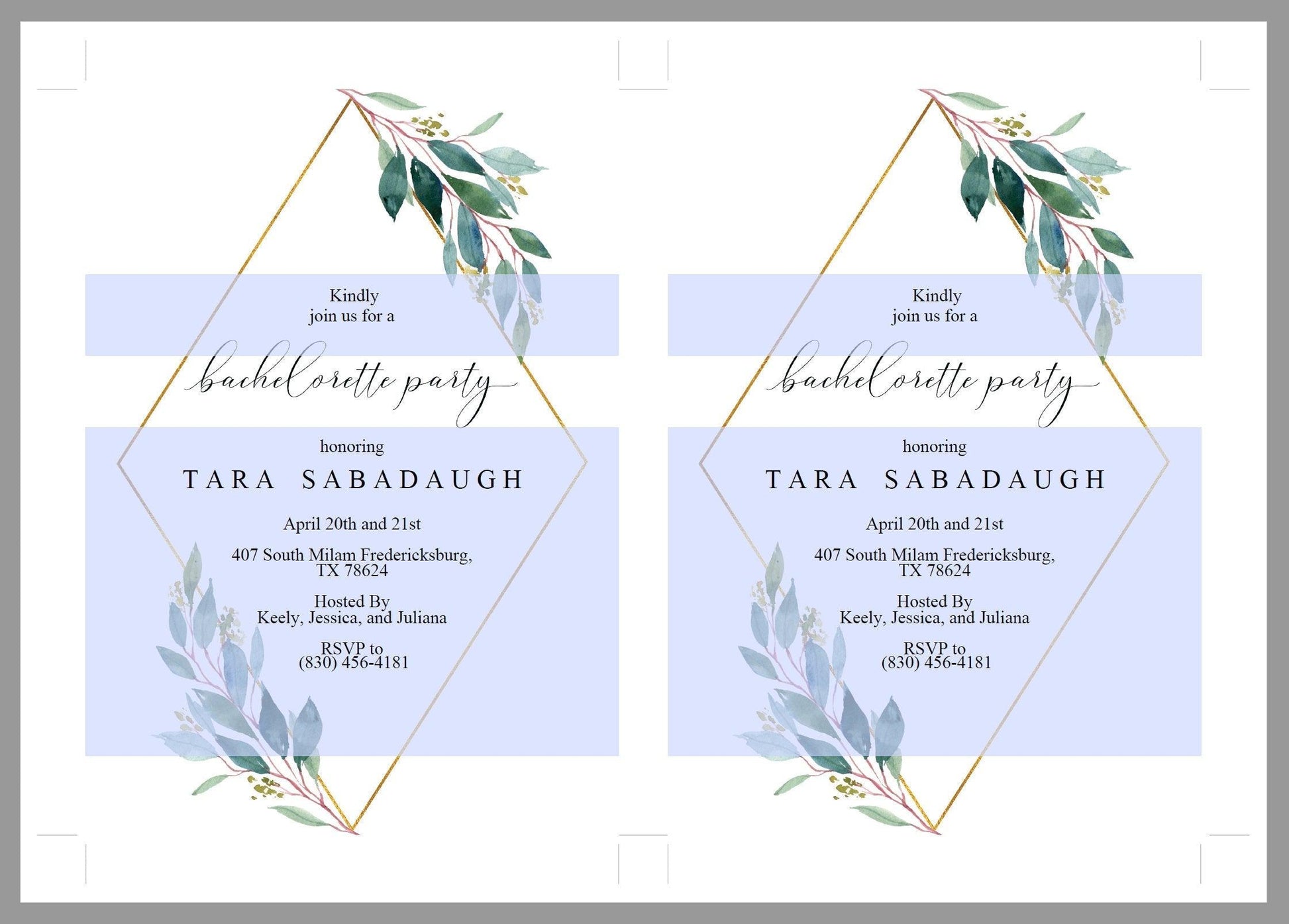 Greenery Bachelorette Party Invite, DIY Editable Instant Download Bachelorette Invites, Gold Geometric Invitation Template - TARA - SAVVY PAPER CO