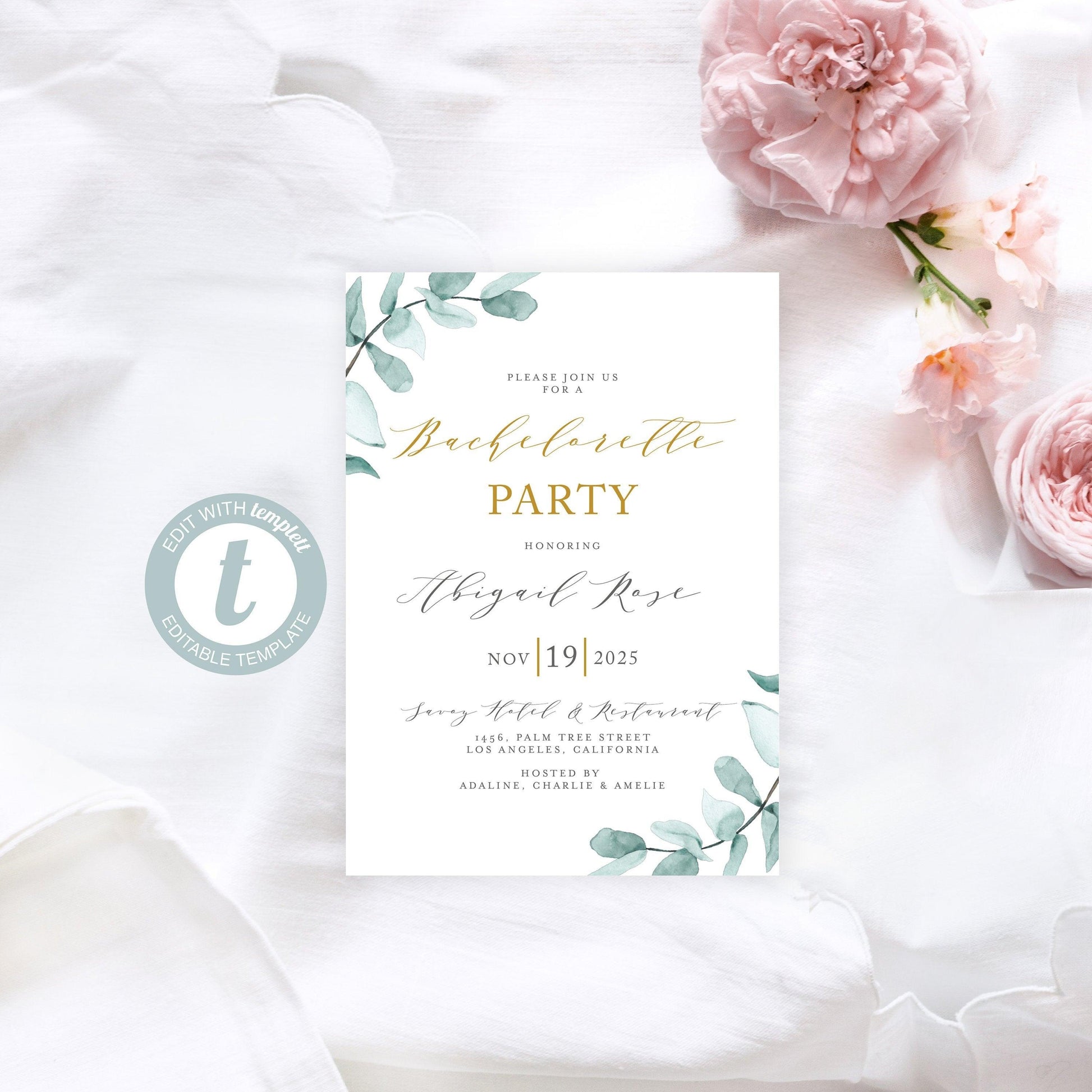 Greenery Bachelorette Party Invite, DIY Editable Instant Download Bachelorette Invites, Invitation Template - Abi - SAVVY PAPER CO