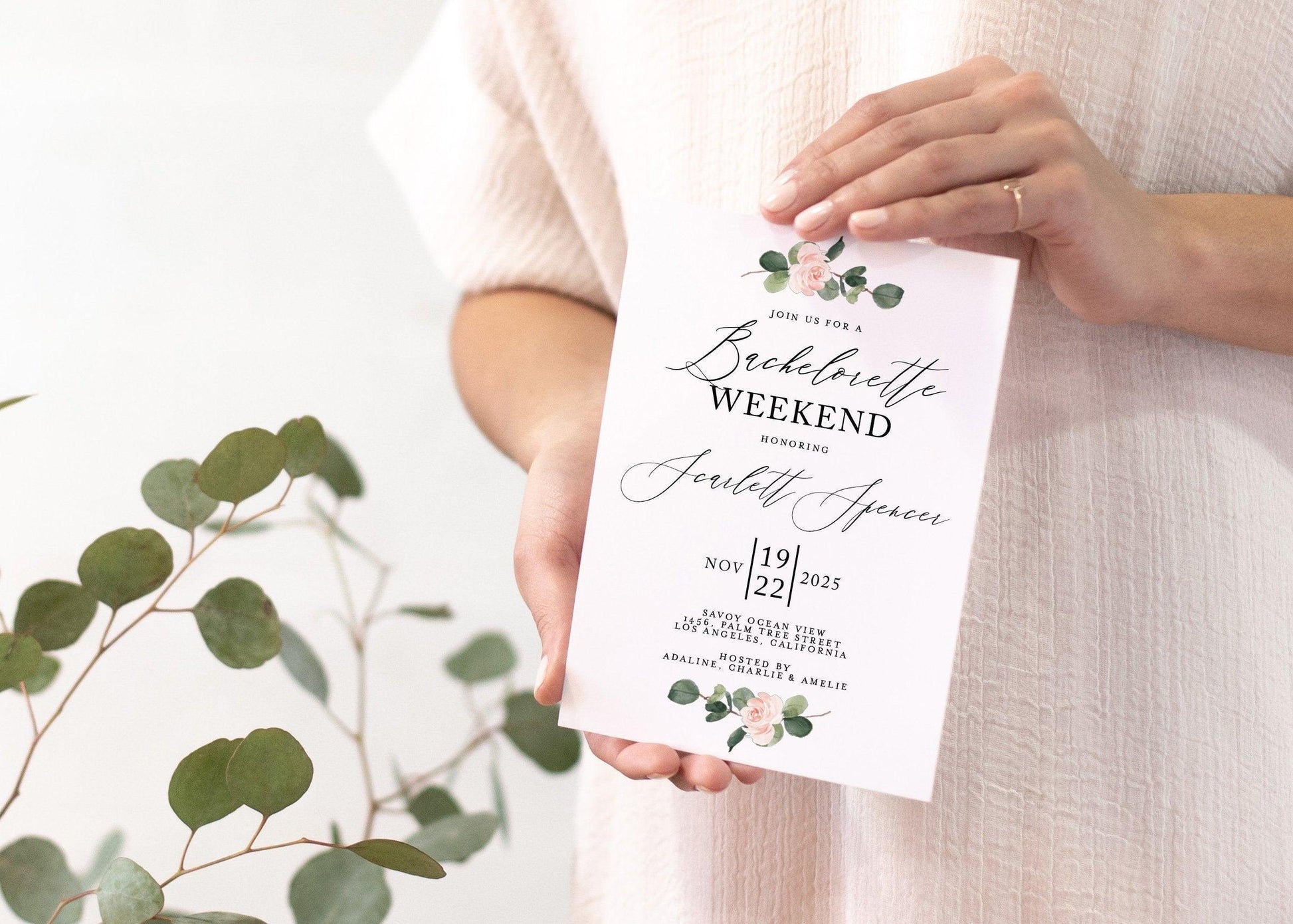 Greenery Bachelorette Weekend Invite, DIY Editable Template Instant Download Bachelorette Invites Invitation Party - Scarlett - SAVVY PAPER CO