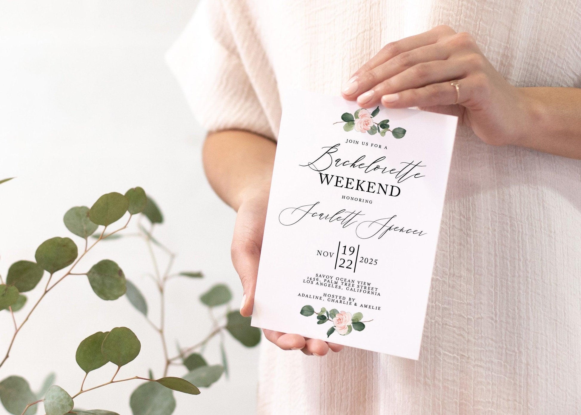 Greenery Bachelorette Weekend Invite, DIY Editable Template Instant Download Bachelorette Invites Invitation Party - Scarlett - SAVVY PAPER CO