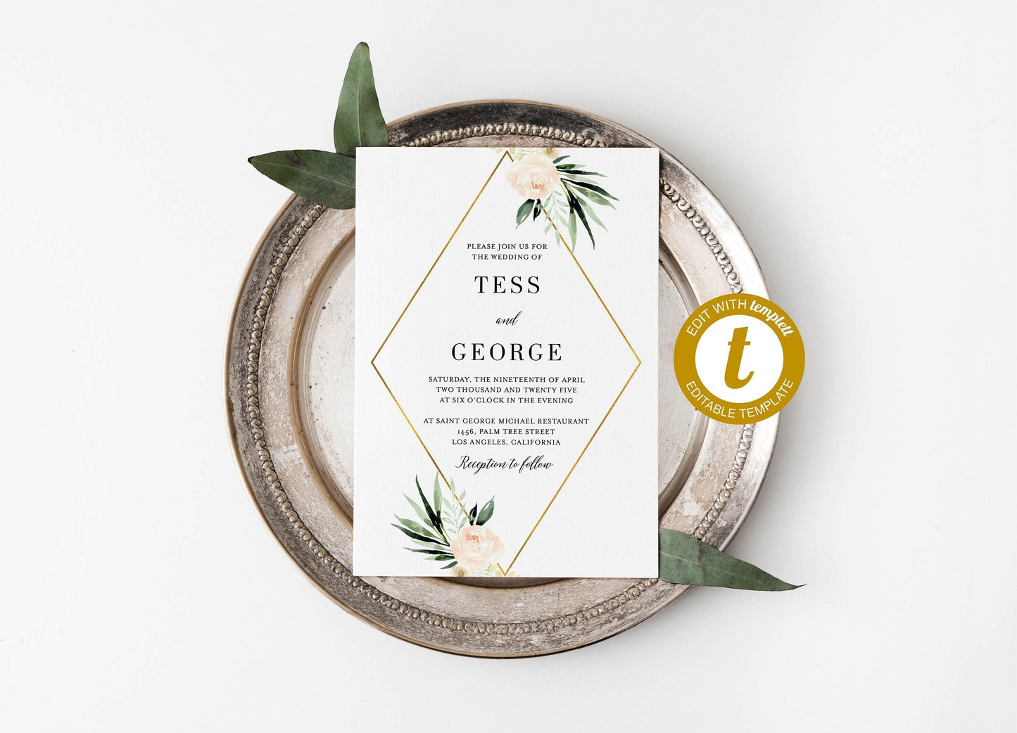 Greenery Blush Wedding Invitation Editable Template, Printable DIY Instant Download Invites, Digital Download Invitations - Tess - SAVVY PAPER CO