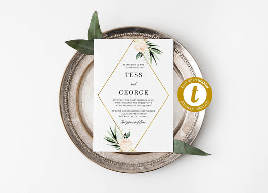 Greenery Blush Wedding Invitation Editable Template, Printable DIY Instant Download Invites, Digital Download Invitations - Tess - SAVVY PAPER CO