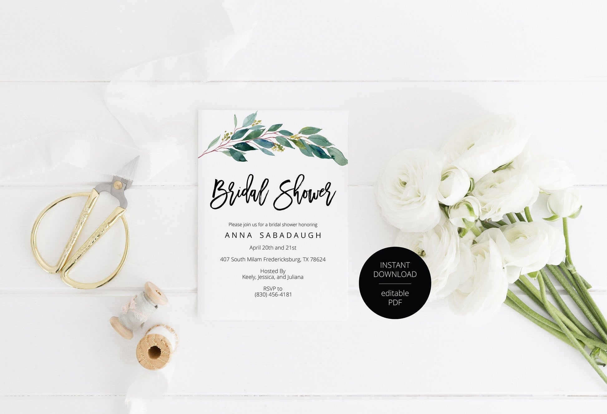 Greenery Bridal Shower Invitation Instant Download Printable Editable Template DIY Bridal Shower Invite - ANNA - SAVVY PAPER CO
