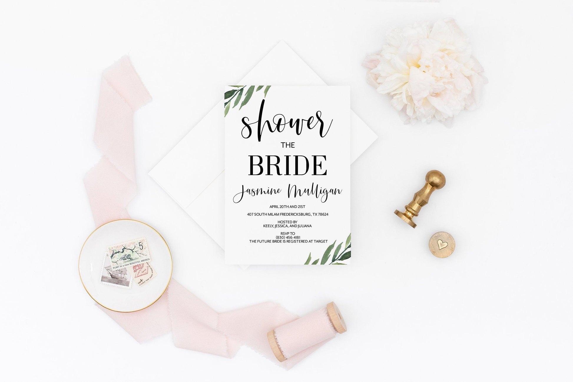 Greenery Bridal Shower Invite Templett Invitation Template Printable Instant Download - Jasmine - SAVVY PAPER CO