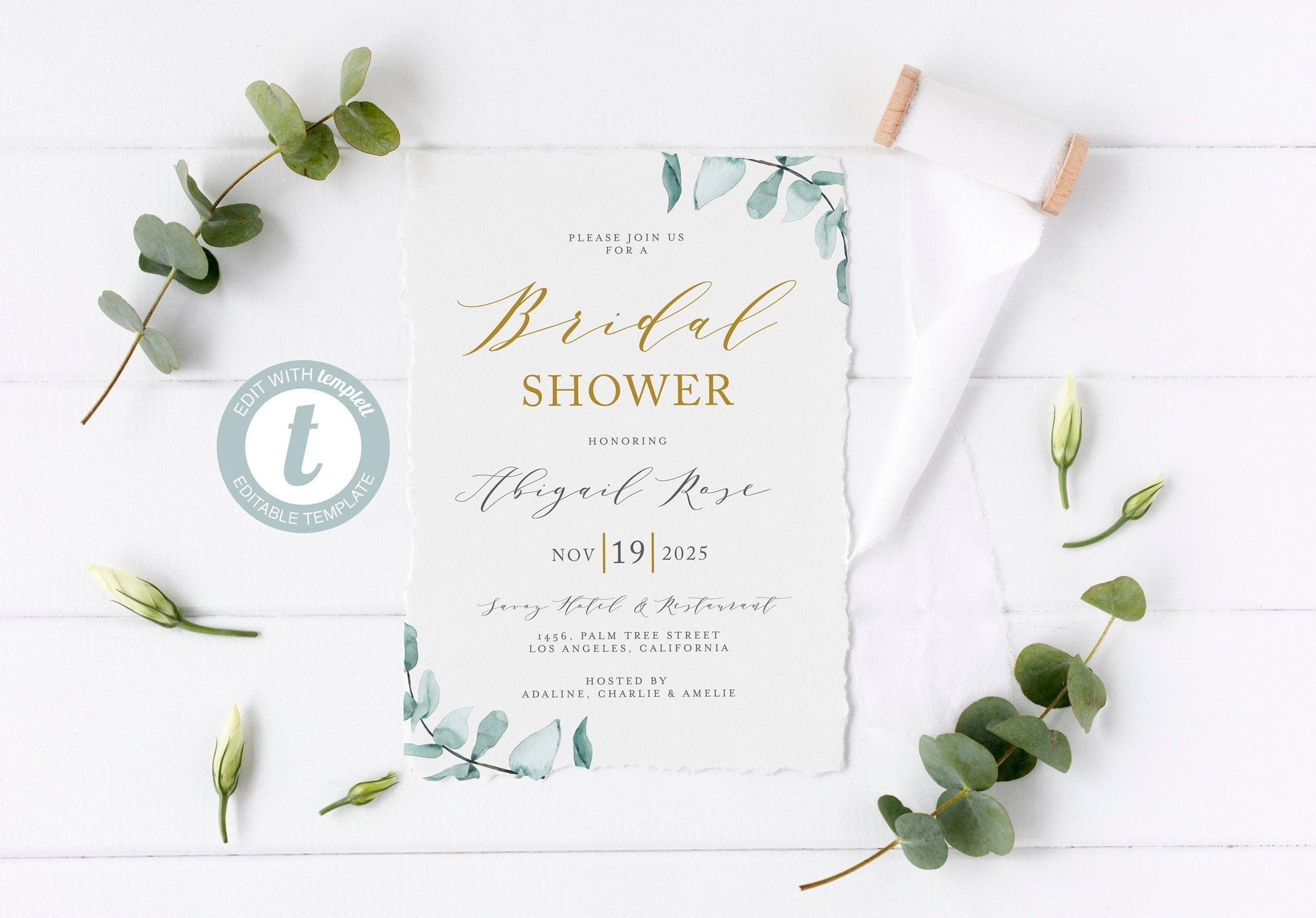 Greenery Bridal Shower Invite Templett, Shower Invitation Template, Printable Invitation, Instant Download, Printable Bridal Shower - Abi - SAVVY PAPER CO