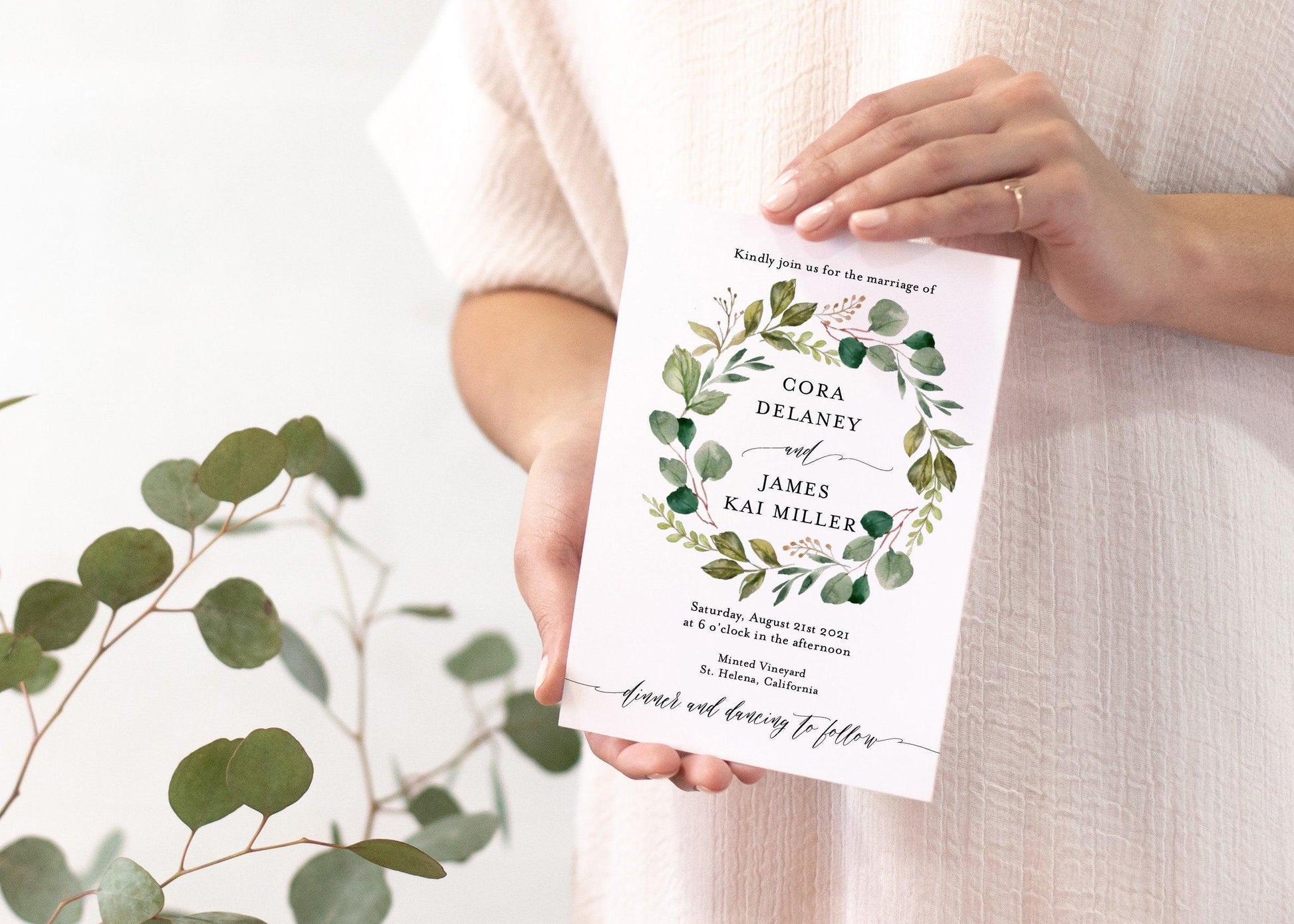 Greenery Floral Wedding Invitation Template Instant Download Templett Printable Wedding Editable - Cora - SAVVY PAPER CO