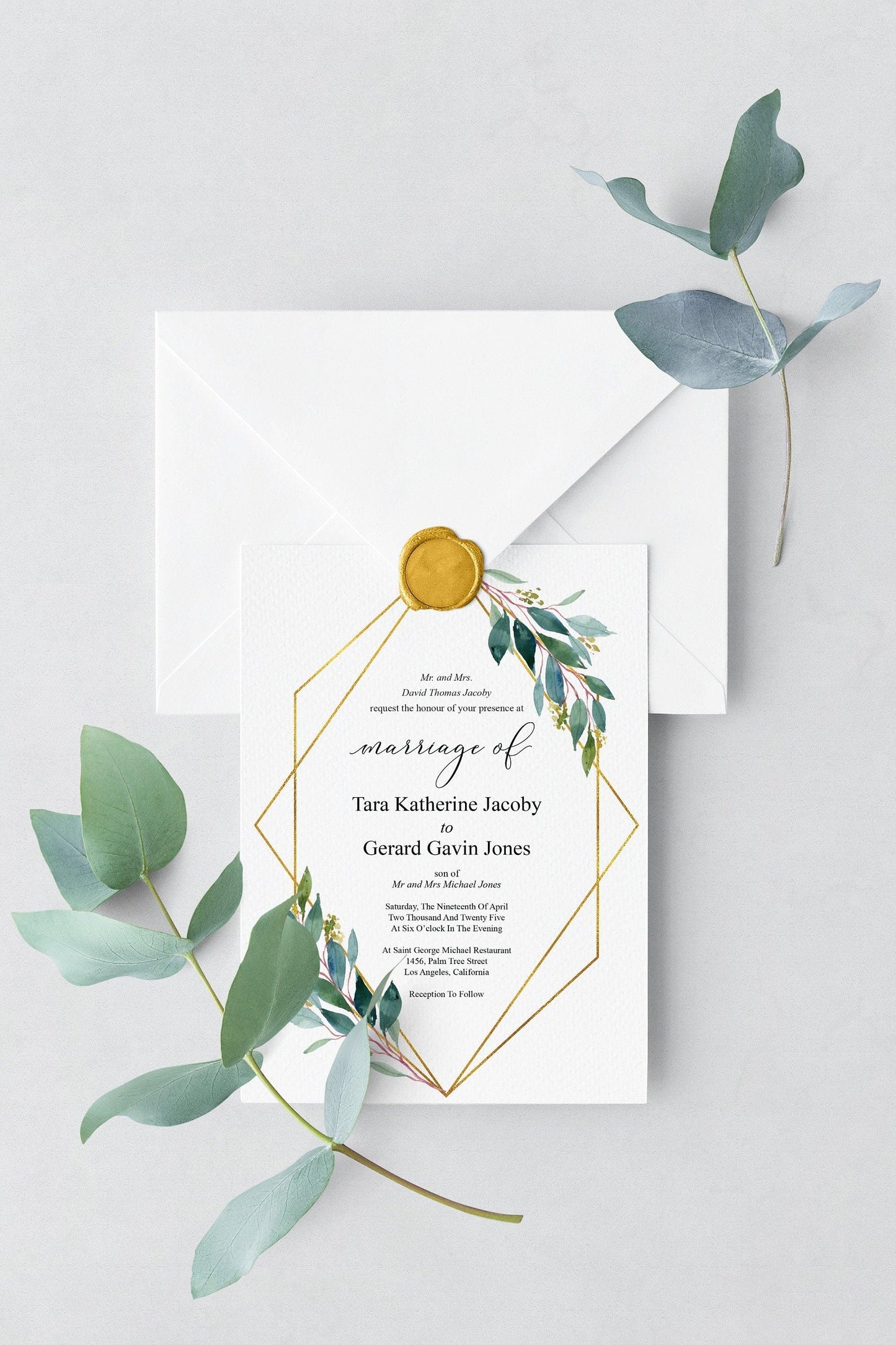 Greenery Geometric Wedding Invitation Editable Template, Printable DIY Instant Download Invites, Digital Download Invitations- TARA - SAVVY PAPER CO