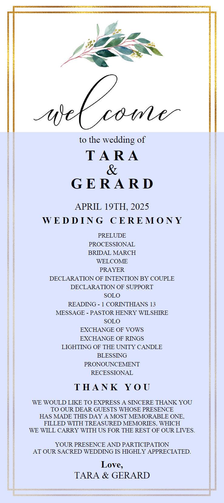 Greenery Gold Wedding Program Template Printable Ceremony Programs Editable Template Instant download - TARA - SAVVY PAPER CO