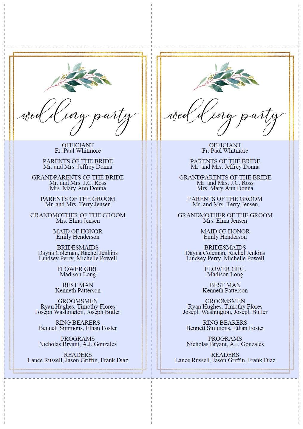 Greenery Gold Wedding Program Template Printable Ceremony Programs Editable Template Instant download - TARA - SAVVY PAPER CO