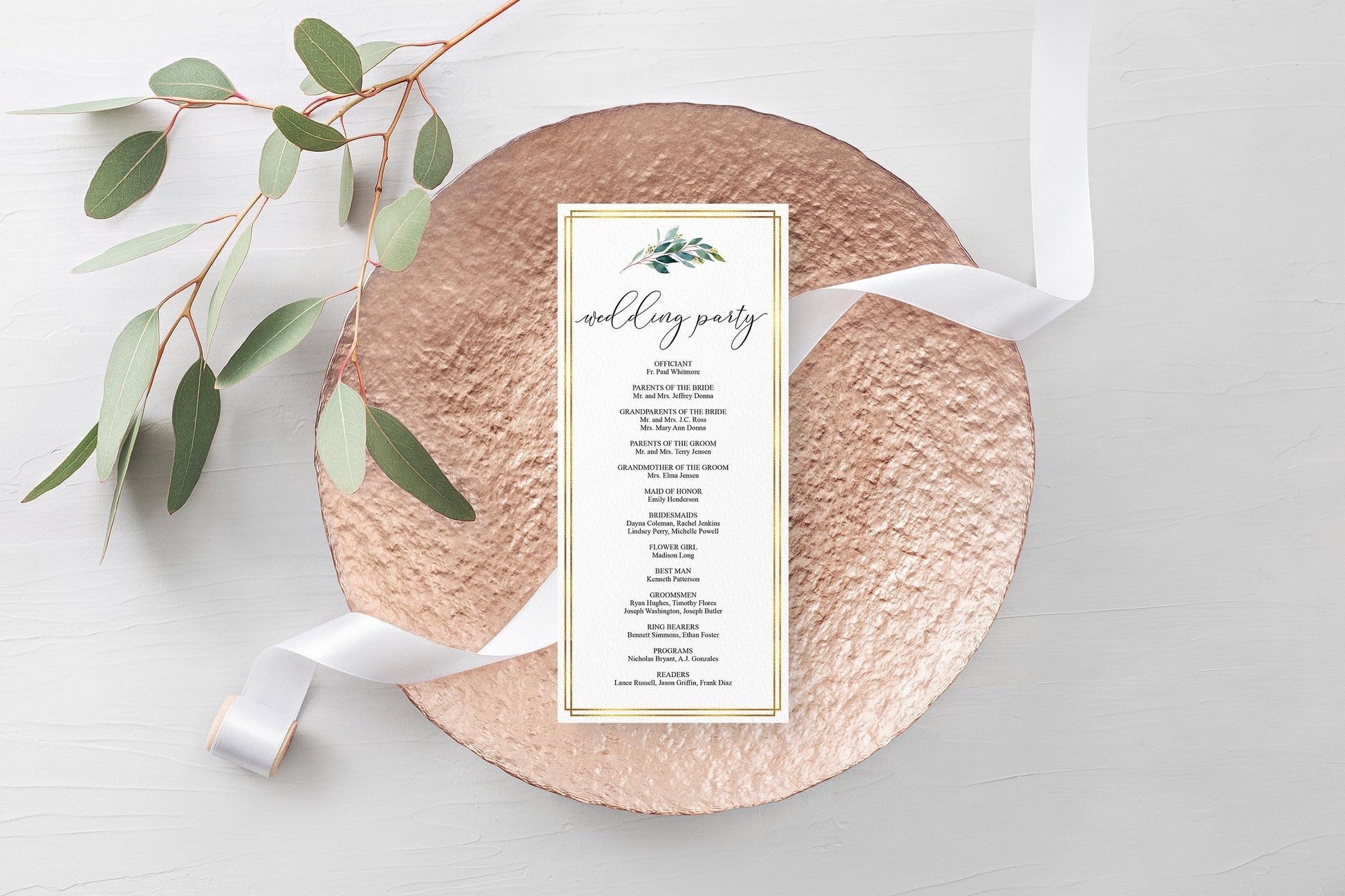 Greenery Gold Wedding Program Template Printable Ceremony Programs Editable Template Instant download - TARA - SAVVY PAPER CO