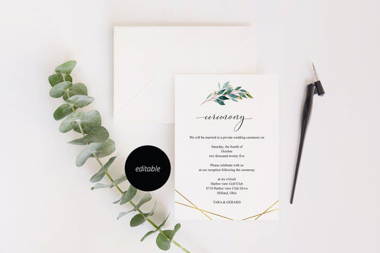 Greenery Gold Wedding Program Template Printable Ceremony Programs Editable Template Instant download - Tara - SAVVY PAPER CO