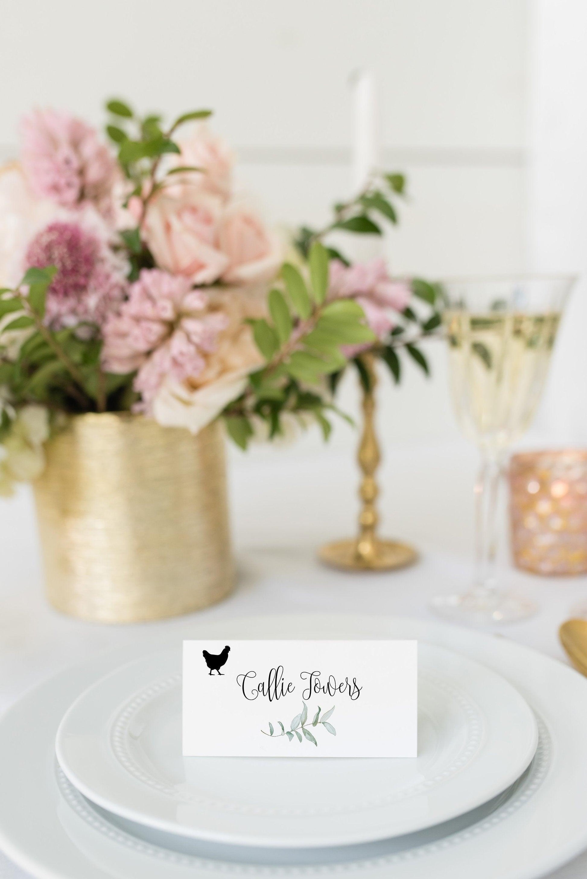 Greenery Place Card Template Wedding Escort Cards Printable Place Cards Editable Wedding Menu Icons - Melissa - SAVVY PAPER CO