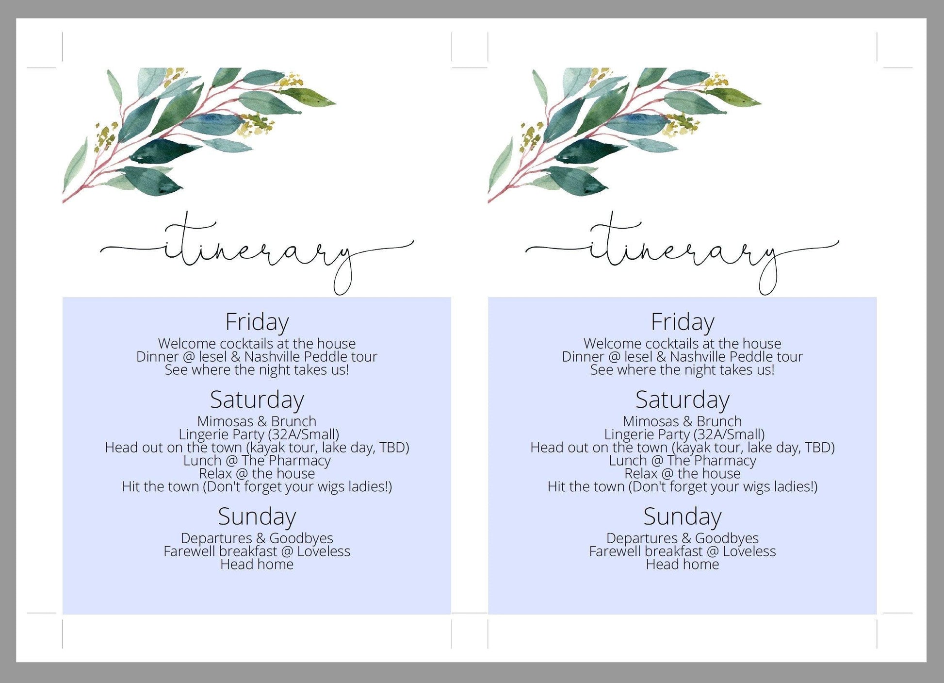 Greenery Watercolor Bachelorette Party Invite,Bride to Be,Itinerary,Printable Invitation,Instant Download,Printable Wedding - ANNA - SAVVY PAPER CO