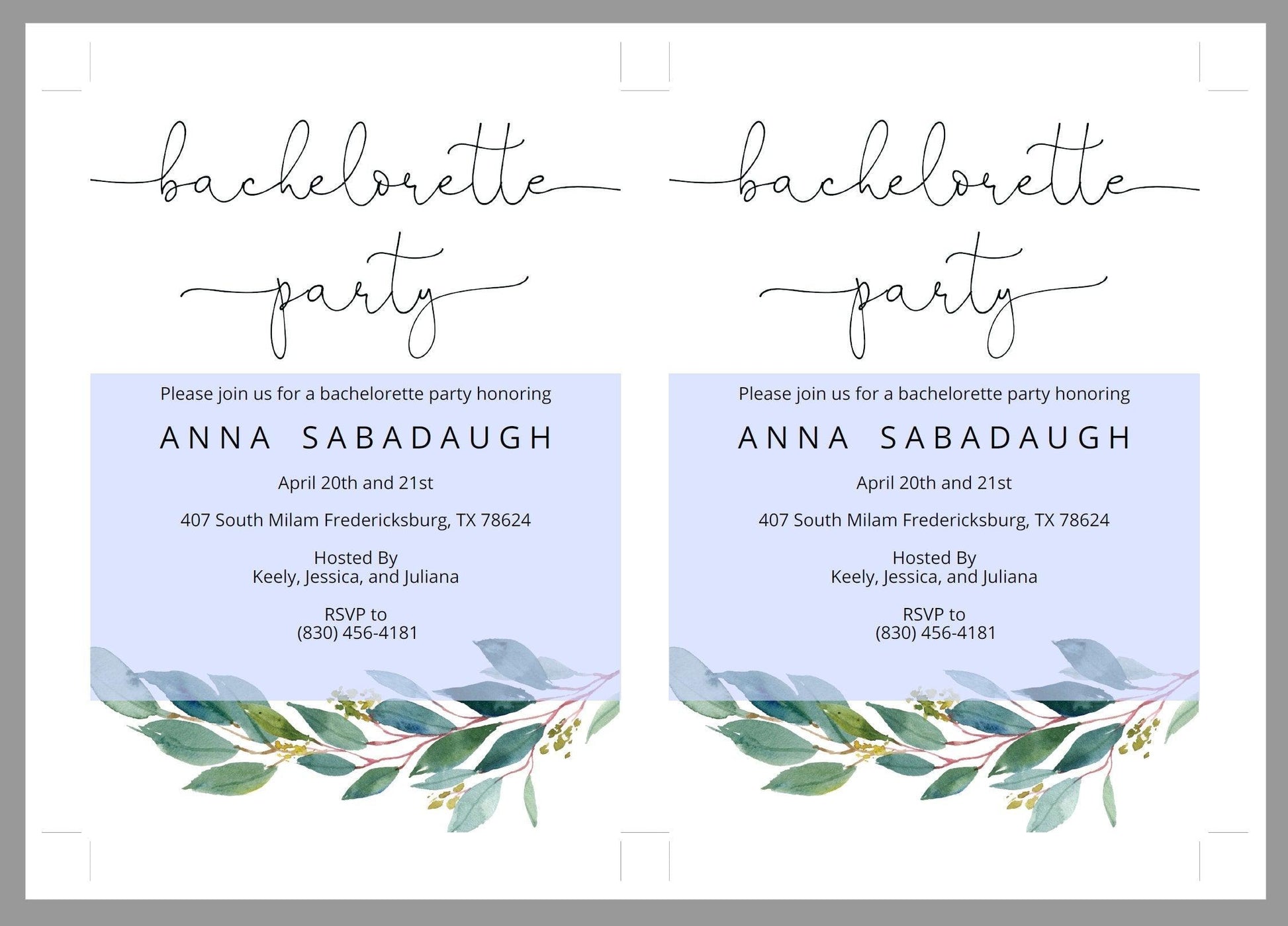 Greenery Watercolor Bachelorette Party Invite,Bride to Be,Itinerary,Printable Invitation,Instant Download,Printable Wedding - ANNA - SAVVY PAPER CO