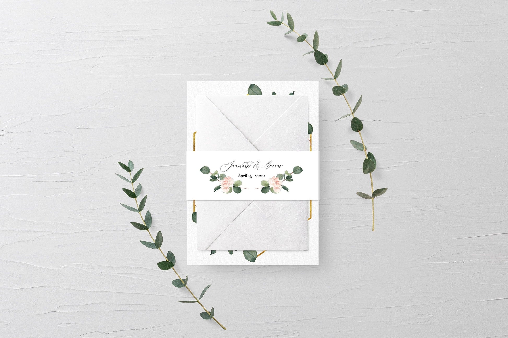 Greenery Wedding Belly Band Invitation Editable Wrap - Scarlett - SAVVY PAPER CO