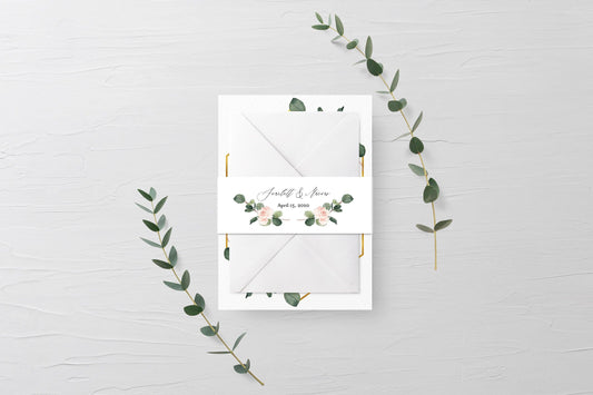 Greenery Wedding Belly Band Invitation Editable Wrap - Scarlett - SAVVY PAPER CO