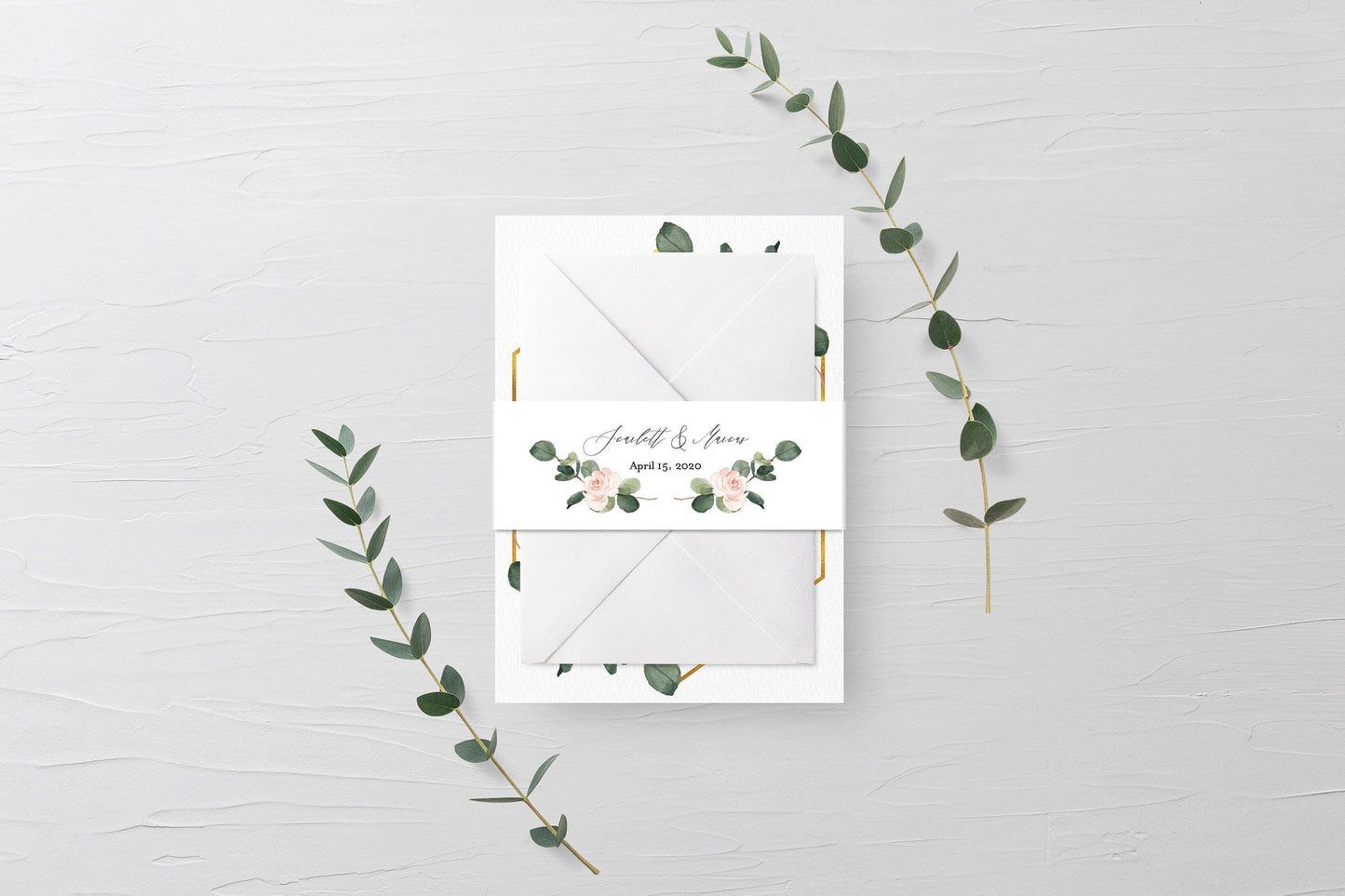 Greenery Wedding Belly Band Invitation Editable Wrap - Scarlett - SAVVY PAPER CO