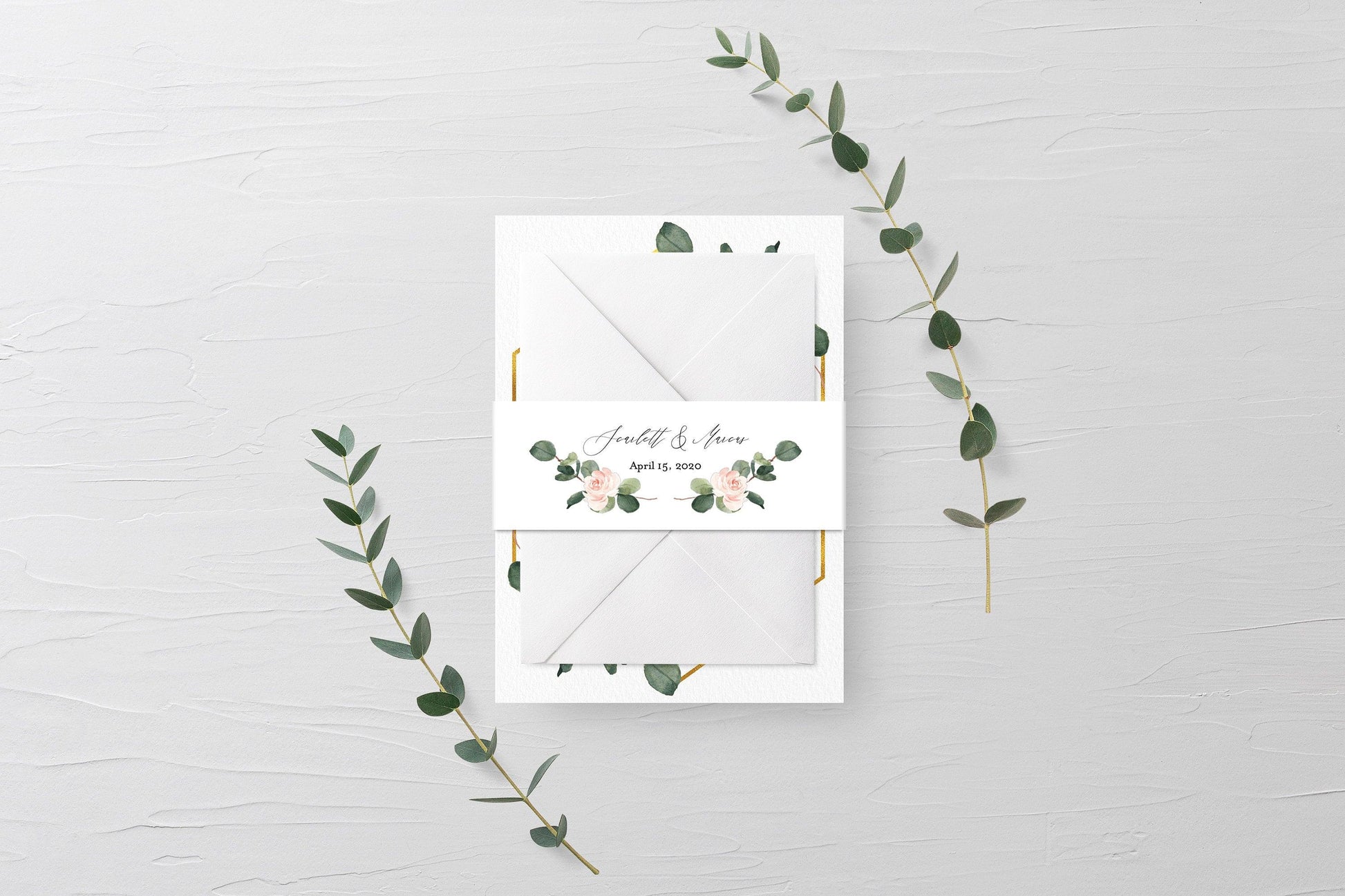 Greenery Wedding Belly Band Invitation Editable Wrap - Scarlett - SAVVY PAPER CO