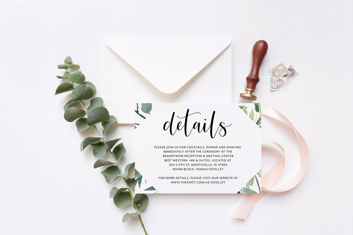 Greenery Wedding Details Card Template, Instant Download Information Card Wedding Info Card Wedding - Jasmine - SAVVY PAPER CO