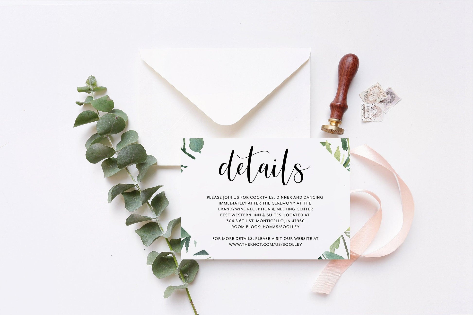 Greenery Wedding Details Card Template, Instant Download Information Card Wedding Info Card Wedding - Jasmine - SAVVY PAPER CO