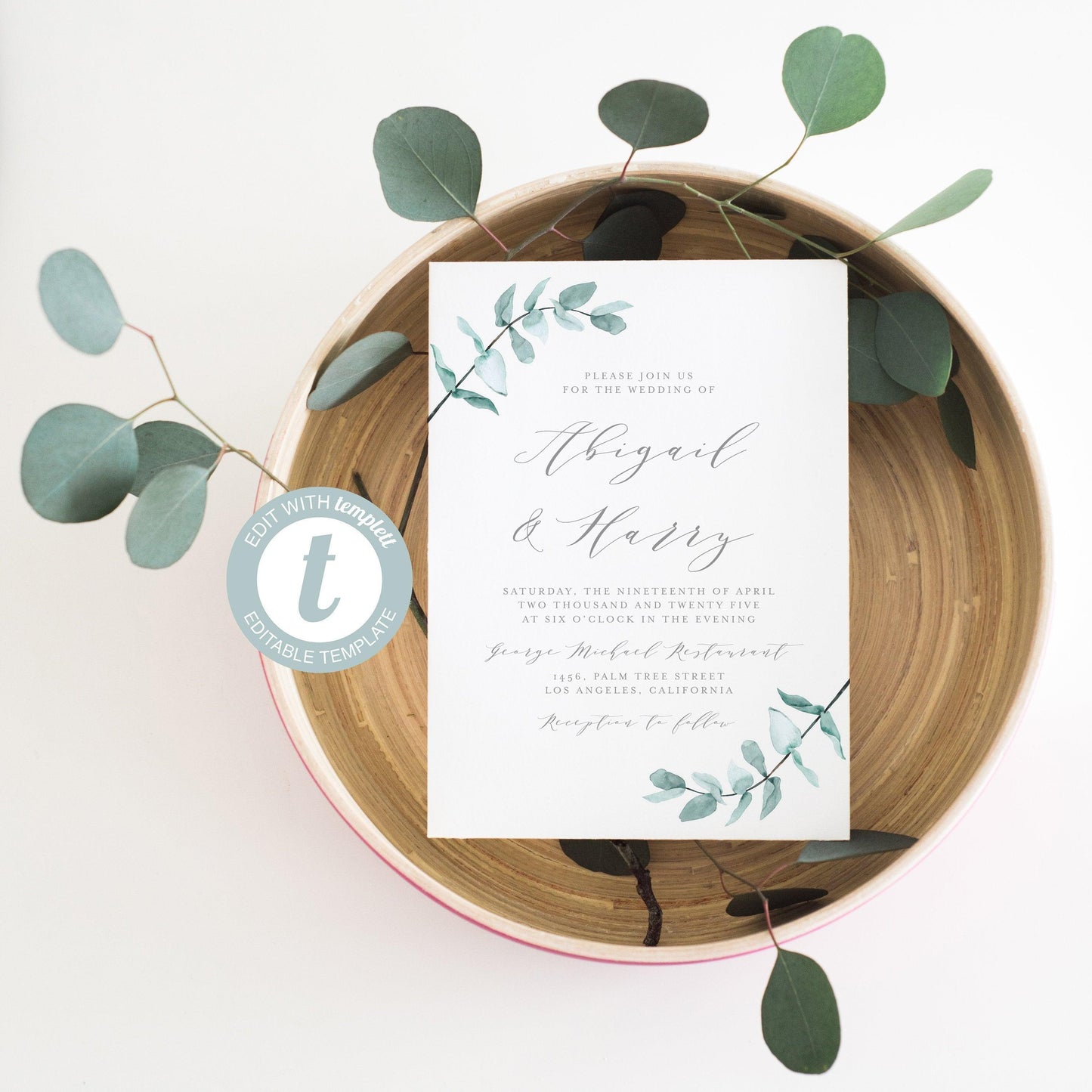 Greenery Wedding Invitation Editable Template, Printable DIY Instant Download Invites, Digital Download Invitations- Abi - SAVVY PAPER CO