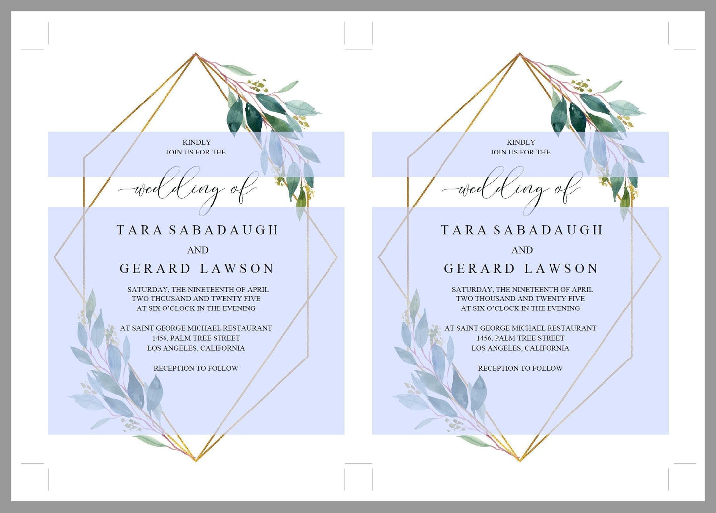 Greenery Wedding Invitation Set Template,Printable Wedding Invitation,Geometric Gold Wedding,Instant Download,Editable Invitation- TARA - SAVVY PAPER CO