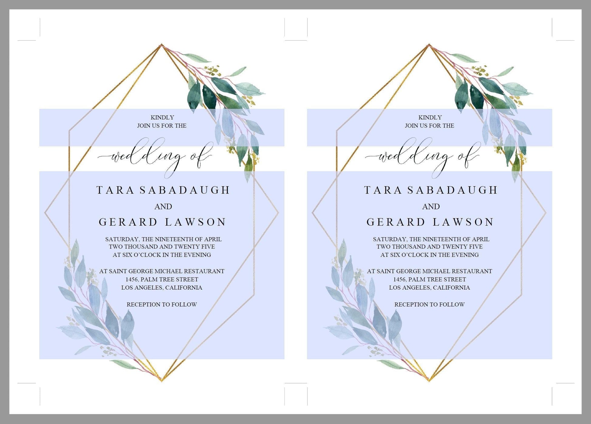 Greenery Wedding Invitation Set Template,Printable Wedding Invitation,Geometric Gold Wedding,Instant Download,Editable Invitation- TARA - SAVVY PAPER CO