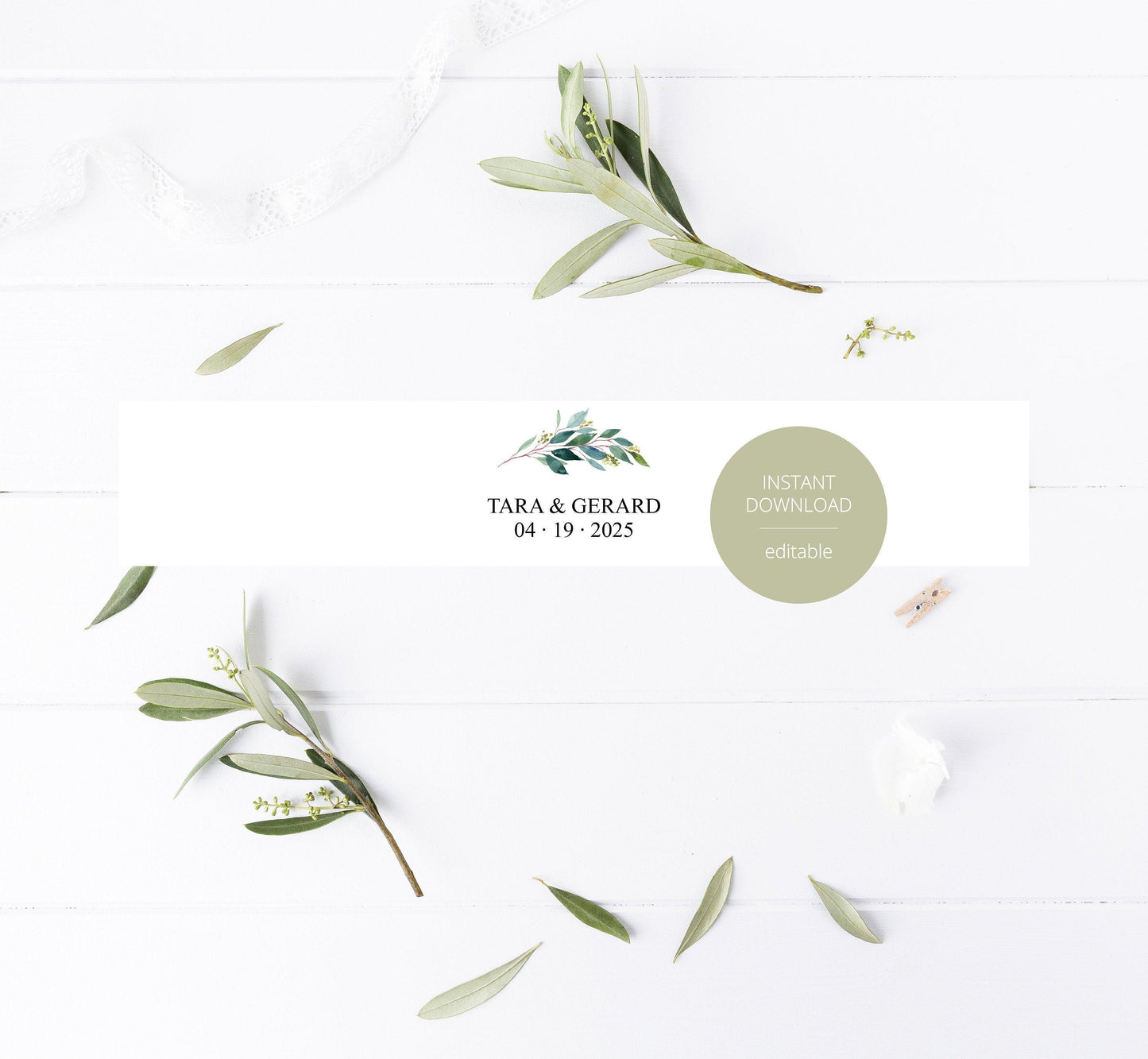 Greenery Wedding Invitation Suite Belly Band Template,Printable Pink Glitter Wedding Invites Band, DIY PDF Instant Download, Rustic- TARA - SAVVY PAPER CO