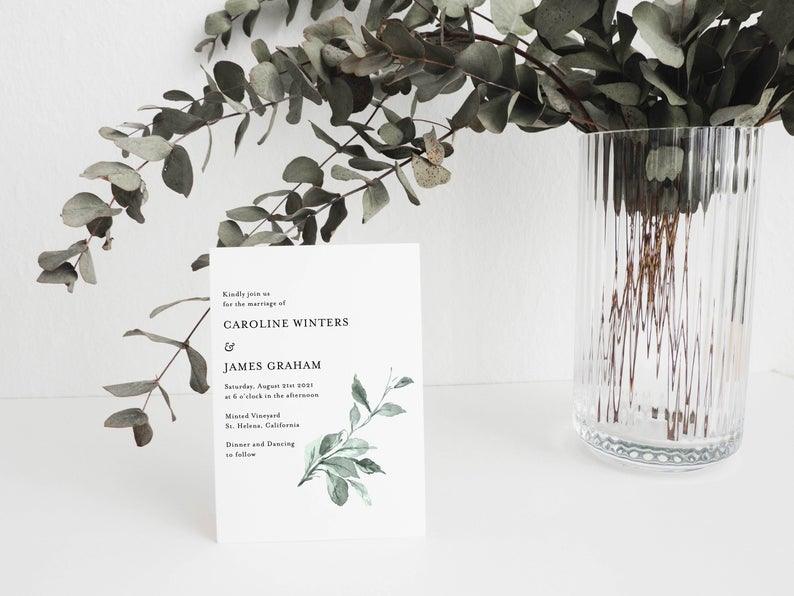 Greenery Wedding Invitation Template, Instant Download, Templett, Printable Wedding, Editable -June - SAVVY PAPER CO