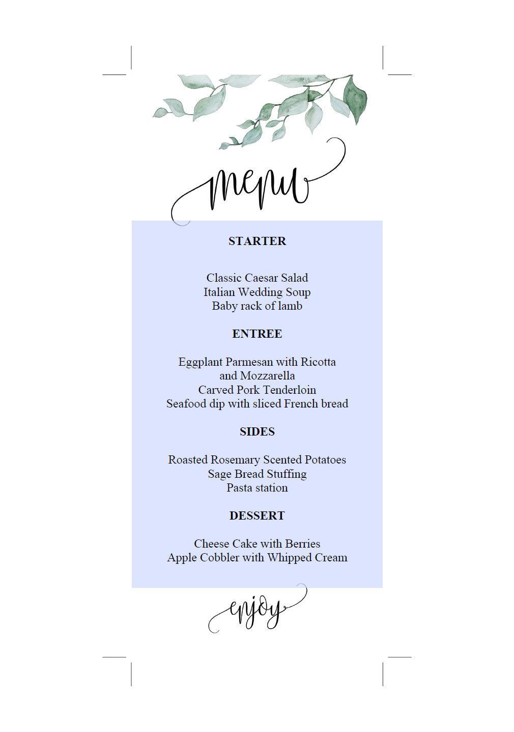 Greenery Wedding Menu Printable Template, Editable Instant Download, Menu Cards, DIY Dinner Menu - Melissa - SAVVY PAPER CO