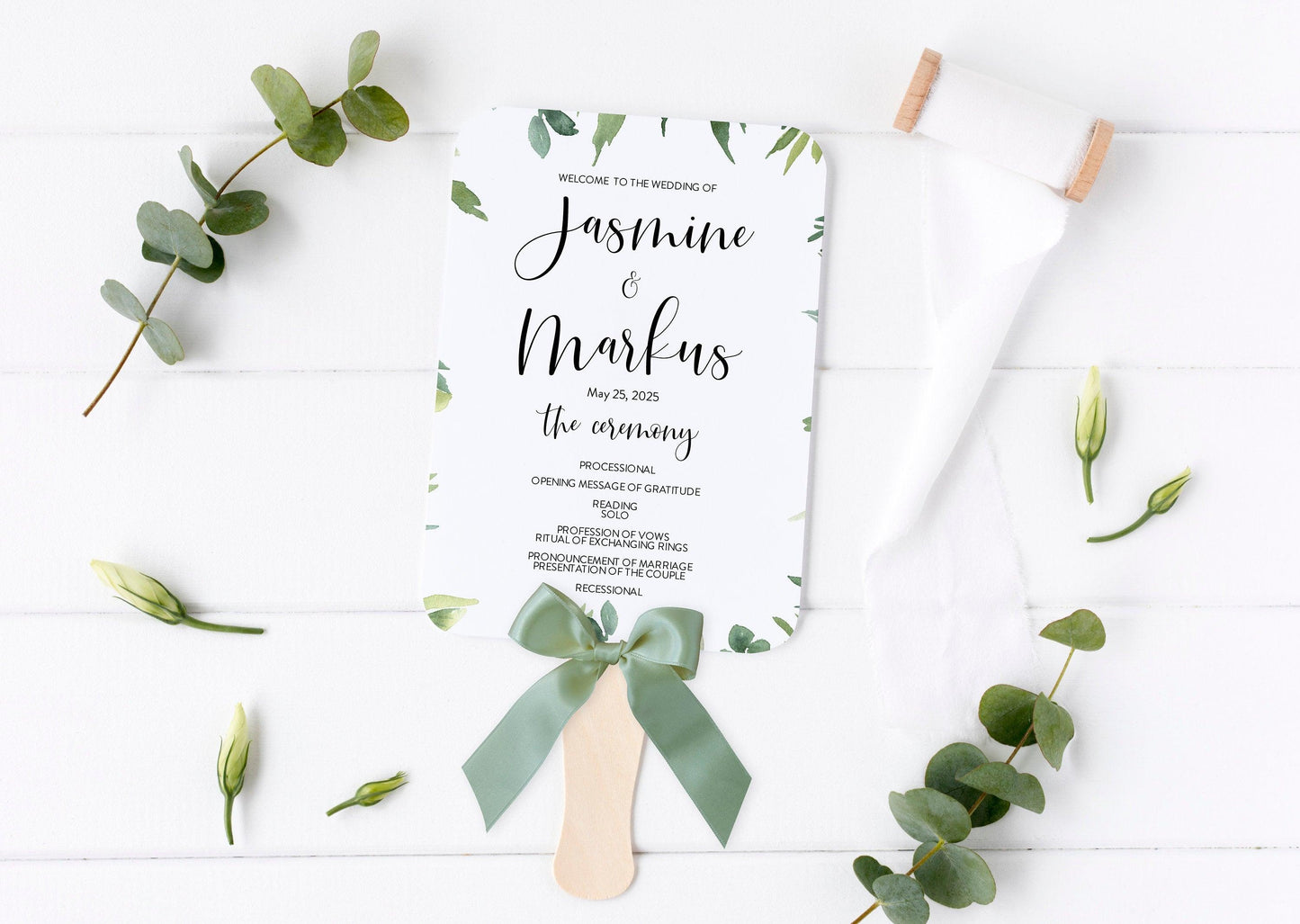 Greenery Wedding Program Fan Template Printable Ceremony Programs Editable Template Instant download - Jasmine - SAVVY PAPER CO
