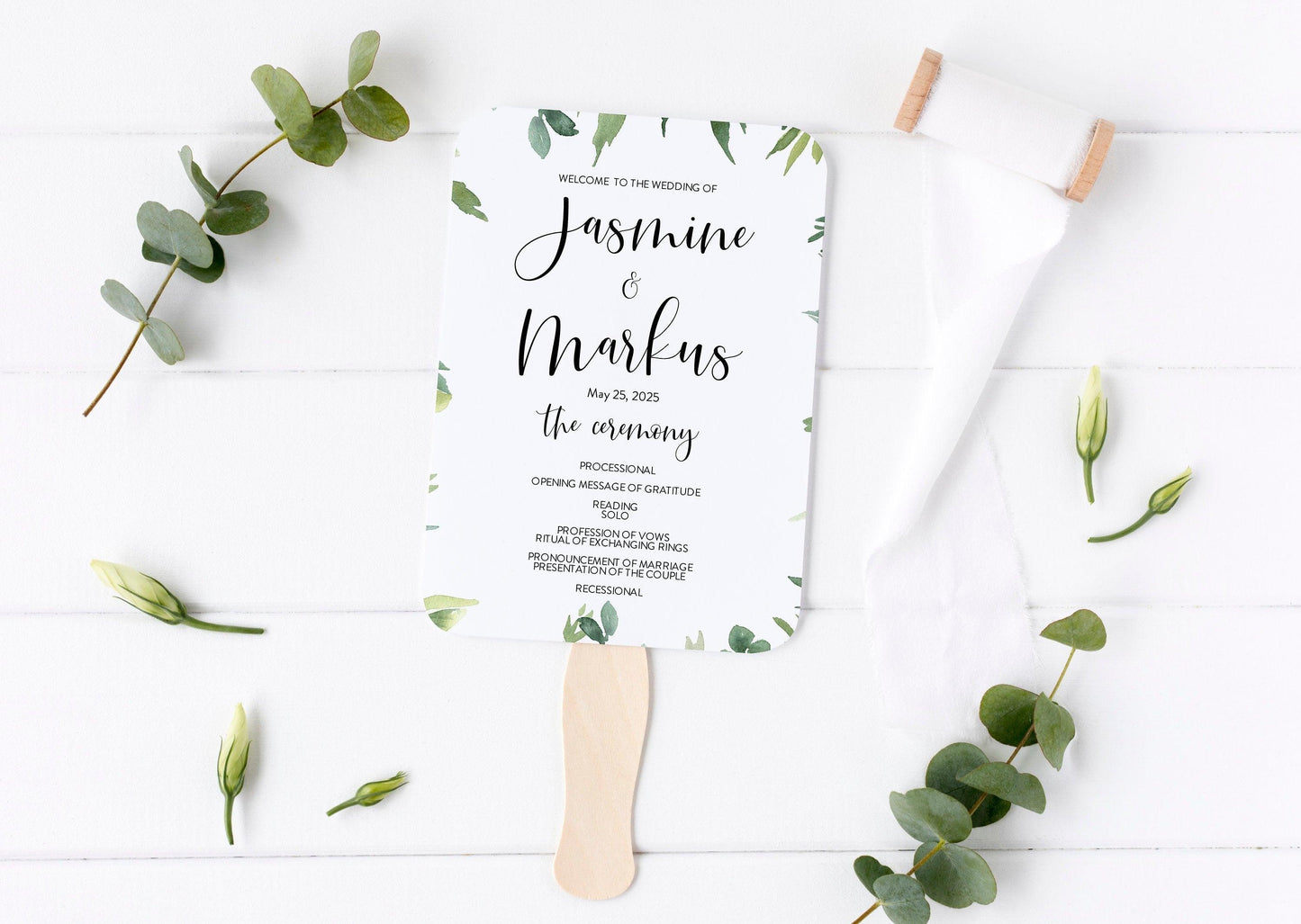 Greenery Wedding Program Fan Template Printable Ceremony Programs Editable Template Instant download - Jasmine - SAVVY PAPER CO