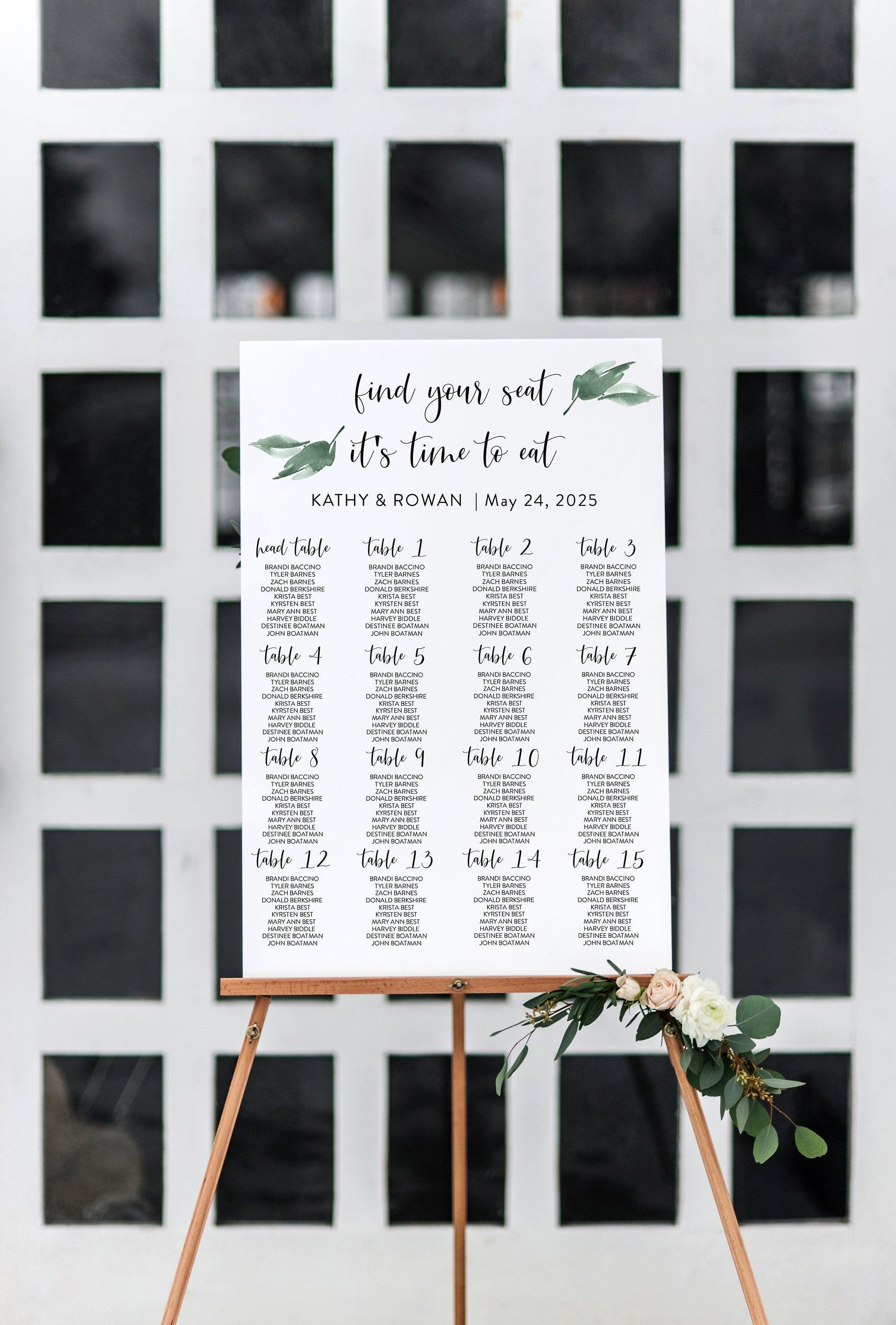 Greenery Wedding Seating Chart Template Printable Seating Sign Editable Text INSTANT DOWNLOAD - Jasmine - SAVVY PAPER CO