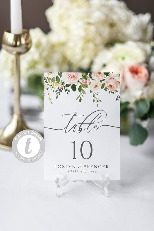 Greenery Wedding Table Number, Calligraphy , Printable, Numbers Printable, Instant Download, Templett, Table Number Cards -JOSS - SAVVY PAPER CO