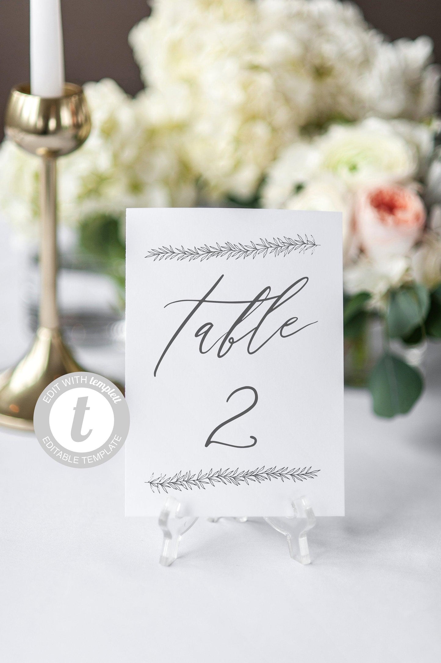 Greenery Wedding Table Number, Calligraphy , Printable, Numbers Printable, Instant Download, Templett, Table Number Cards -Olivia - SAVVY PAPER CO