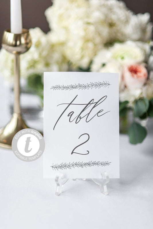 Greenery Wedding Table Number, Calligraphy , Printable, Numbers Printable, Instant Download, Templett, Table Number Cards -Olivia - SAVVY PAPER CO