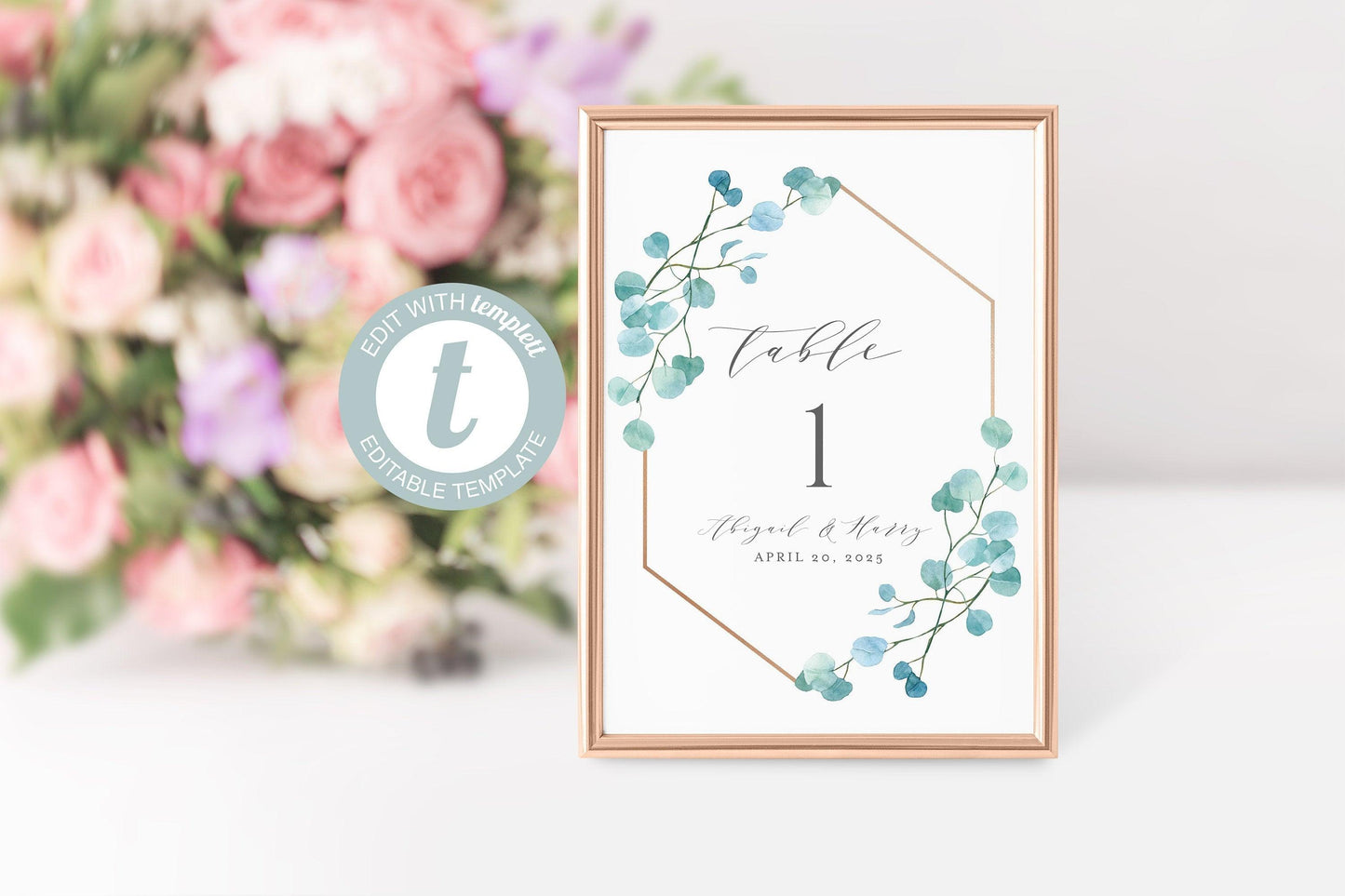 Greenery Wedding Table Number, Geometric Gold, Printable, Numbers Printable, Instant Download, Templett, Table Number Cards -ABI - SAVVY PAPER CO