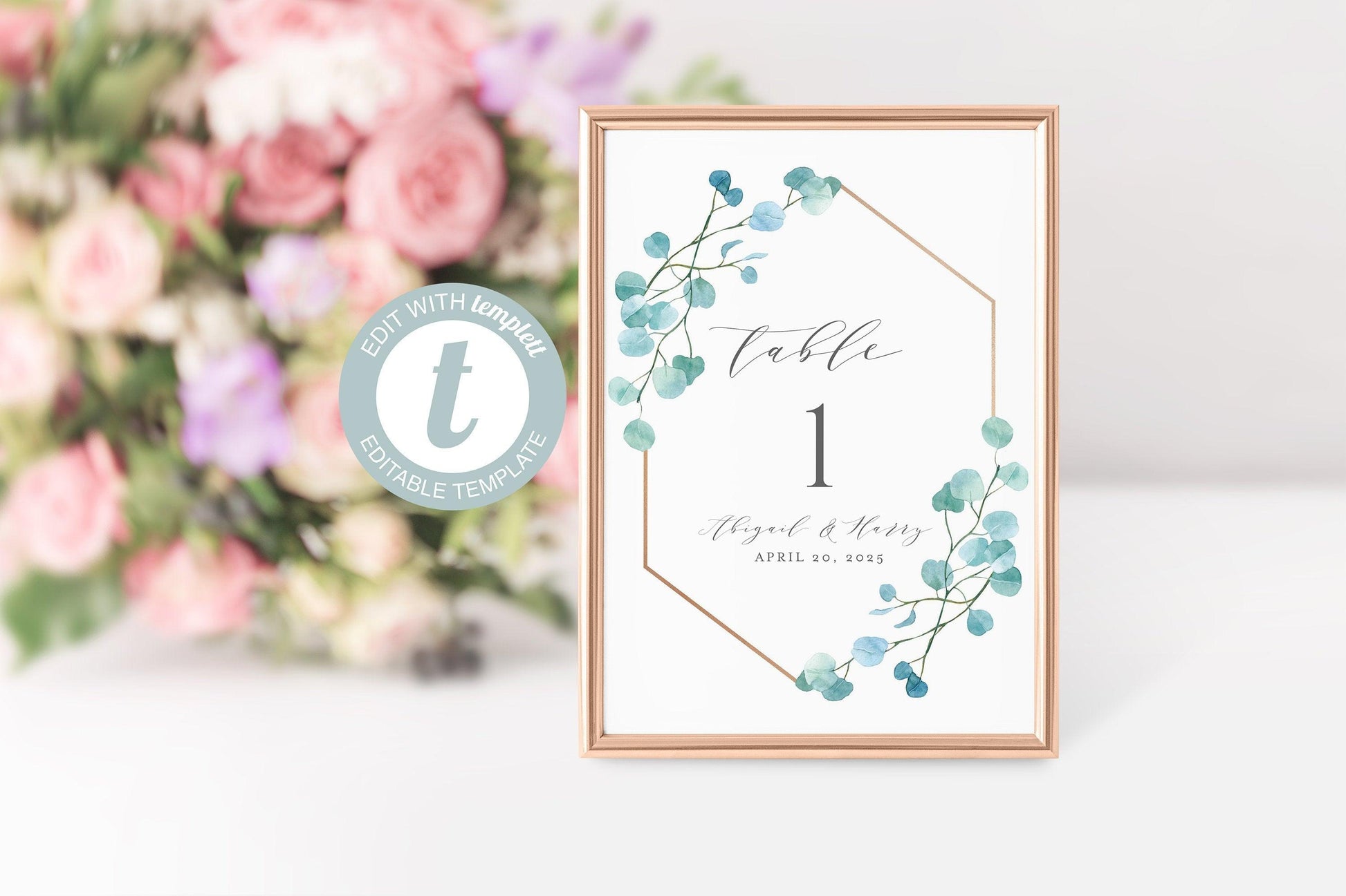 Greenery Wedding Table Number, Geometric Gold, Printable, Numbers Printable, Instant Download, Templett, Table Number Cards -ABI - SAVVY PAPER CO