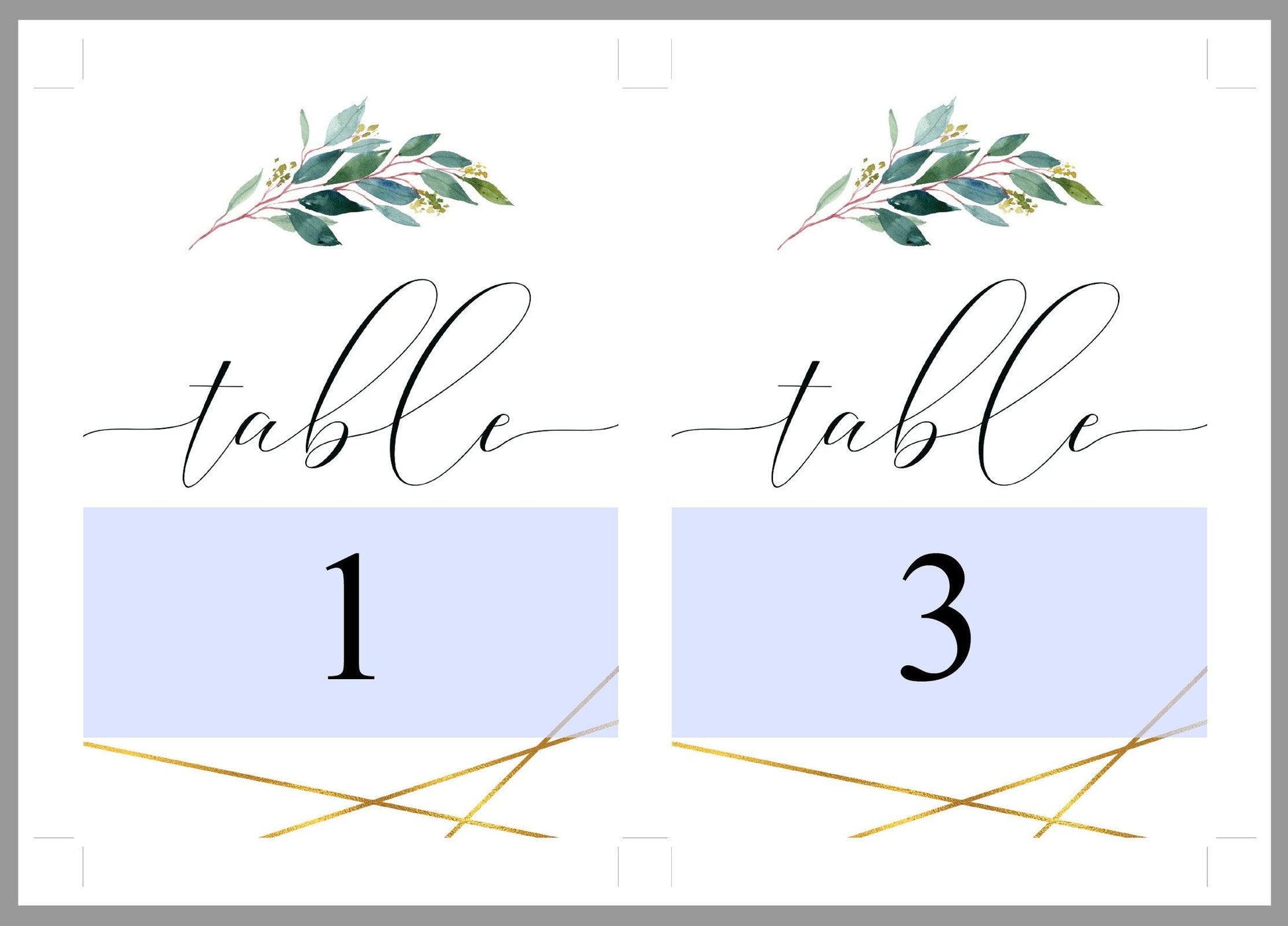 Greenery Wedding Table Number, Wedding Table, Printable Numbers, Instant Download,DIY Table Numbers, Cards, Gold, Geometric -TARA - SAVVY PAPER CO
