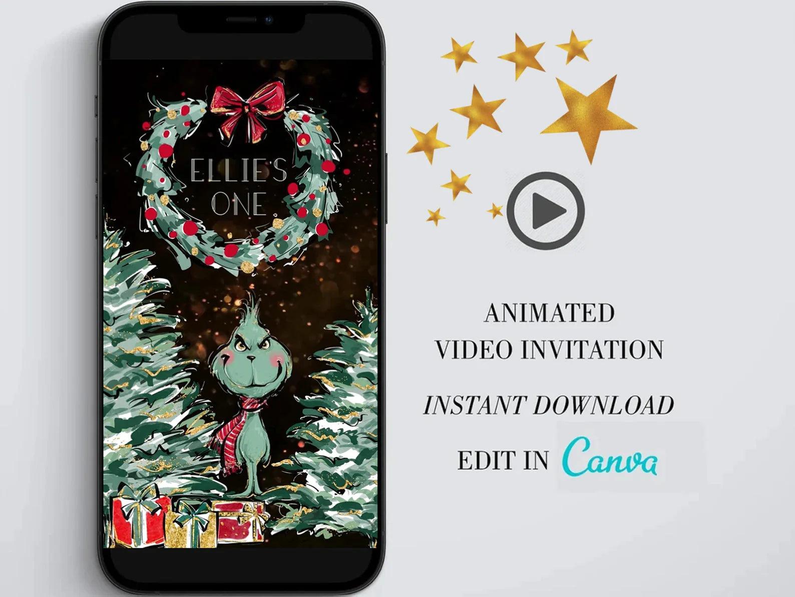 Grinch Birthday Animated Video, Grinch Сhristmas Party Video Invitation, Сhristmas Personalized Video evite, Grinch Digital Custom Invite - SAVVY PAPER CO