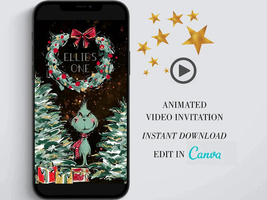 Grinch Birthday Animated Video, Grinch Сhristmas Party Video Invitation, Сhristmas Personalized Video evite, Grinch Digital Custom Invite - SAVVY PAPER CO