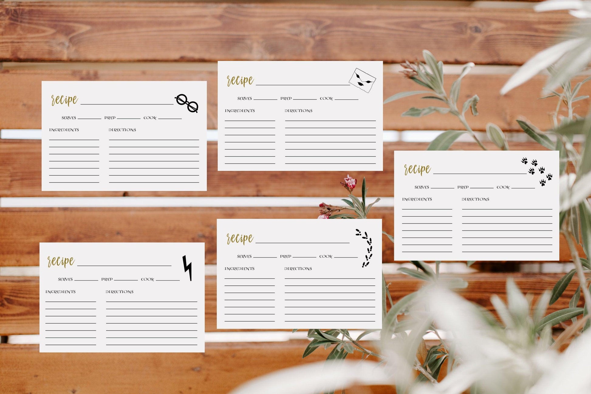 Harry Potter Recipe Card Set, Large 4x6, Instant Download, Hogwarts Harry Potter Recipe Card, Set of 5 PDF, Wizard Recipe Cards - SAVVY PAPER CO