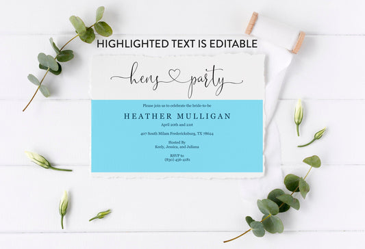 Hens Party Invitation Instant Download Printable Editable Template DIY Bridal Shower Invite - Heather - SAVVY PAPER CO