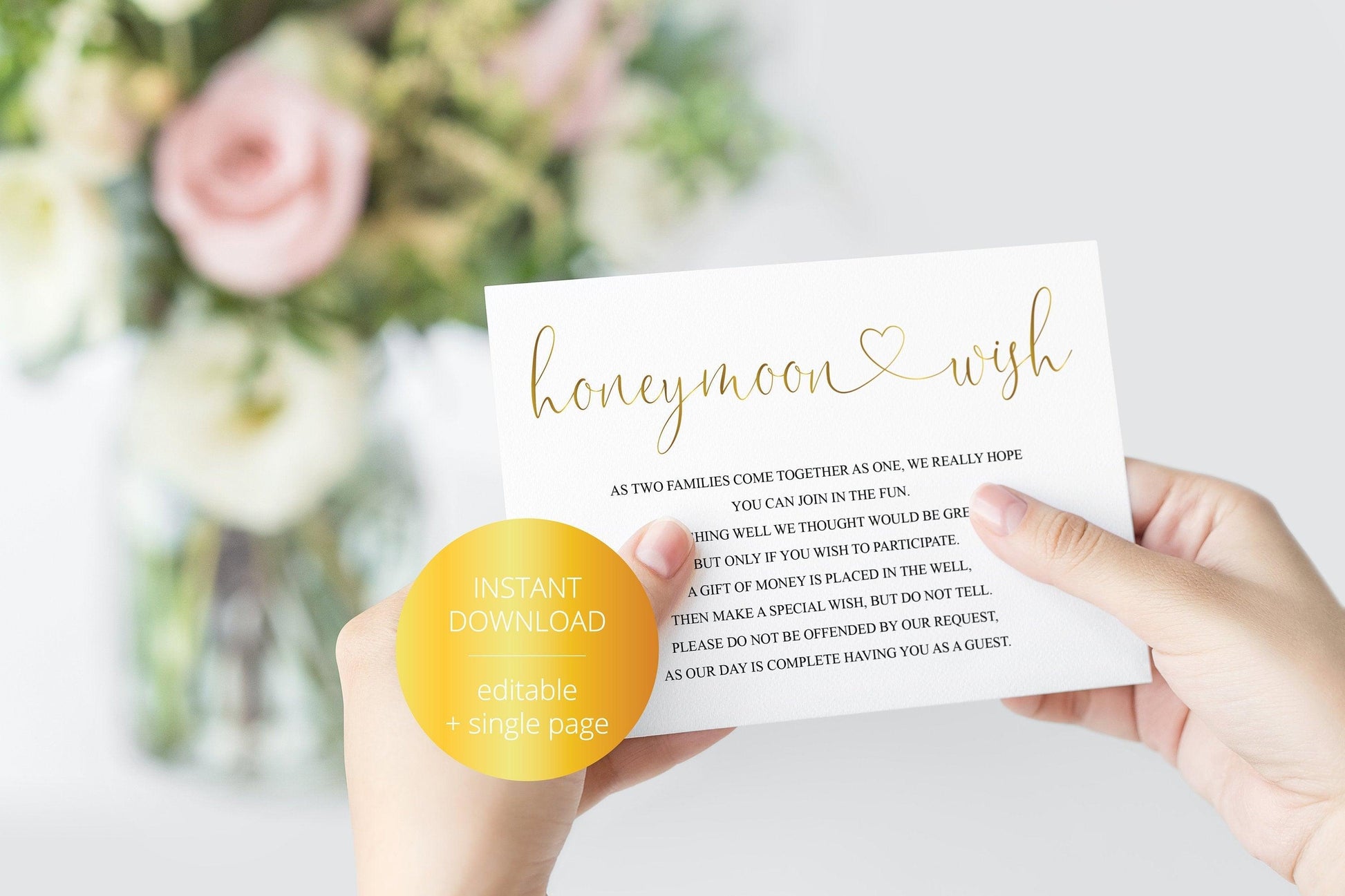 Honeymoon Wishing Well Card Template, Honeymoon Wish, Honeymoon Fund, Honeymoon Request, Wish Card, Wedding Insert, Gold - Heather - SAVVY PAPER CO