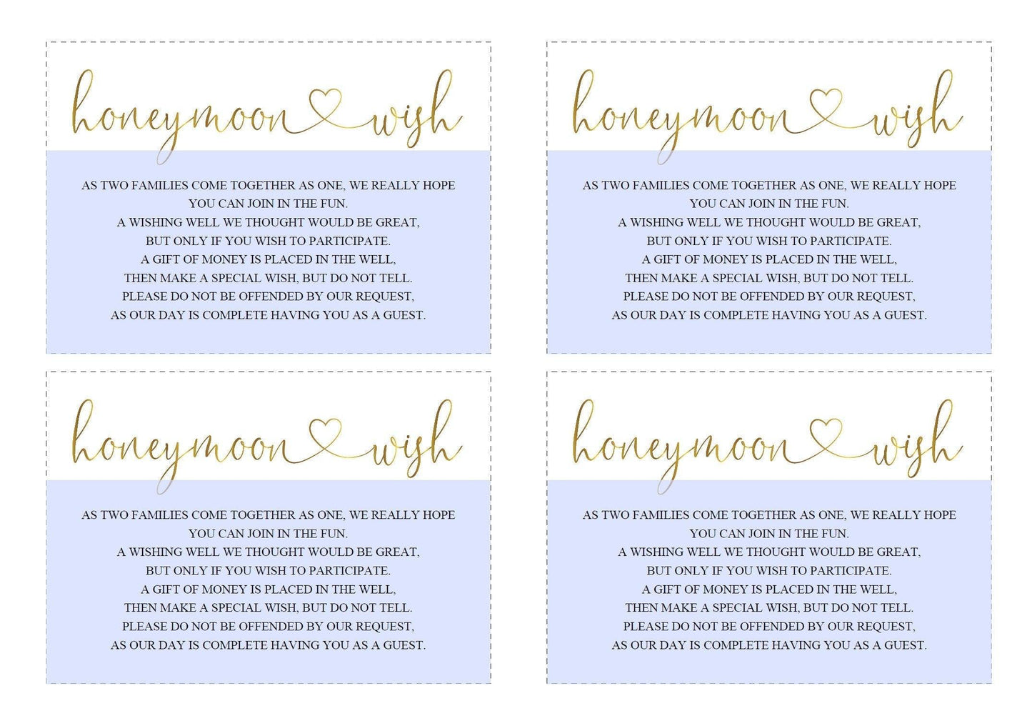 Honeymoon Wishing Well Card Template, Honeymoon Wish, Honeymoon Fund, Honeymoon Request, Wish Card, Wedding Insert, Gold - Heather - SAVVY PAPER CO